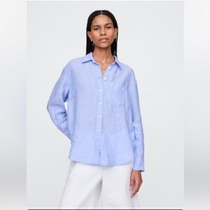 GAP 100% Linen Oversized Button Down Shirt Summer Blue Size XS